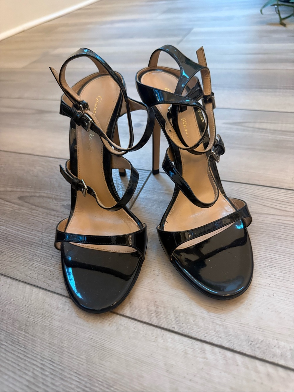 Gianvito Rossi Black Patent Strappy Stiletto Sandals
